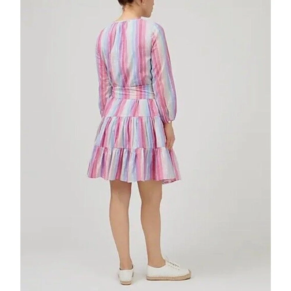 J. Crew Pastel Pink Metallic Thread Cotton Belted Button-Up Dress Size Medium
